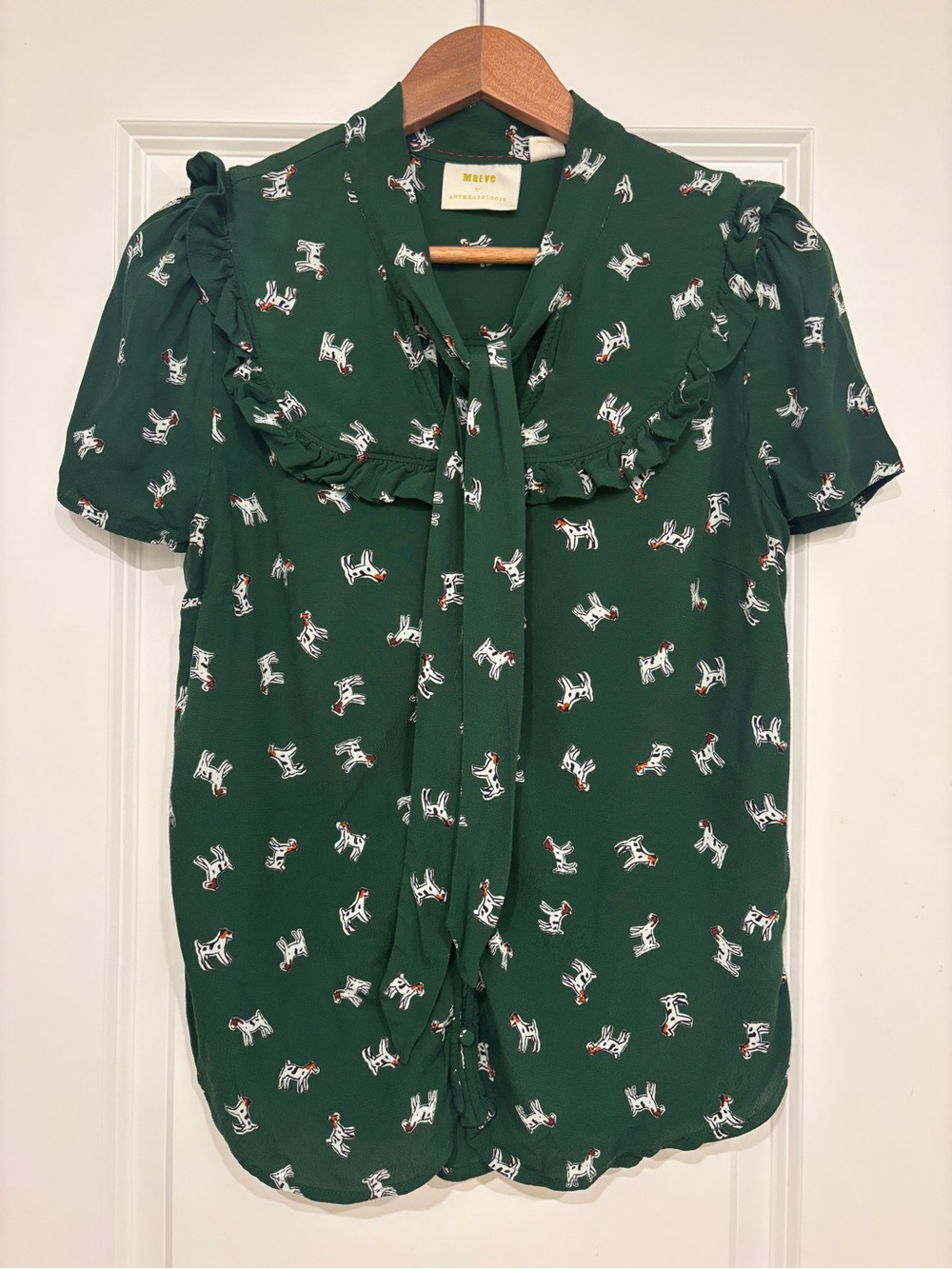 Maeve by Anthropologie Adagio Dog Print Ruffle Blouse - Picture 2 of 5